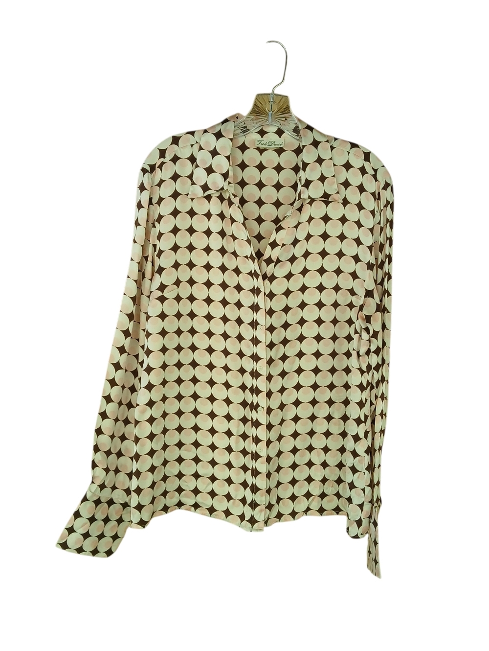 Fred David Vintage Pink & Brown Print Long Sleeved Washable Silk Shirt XL